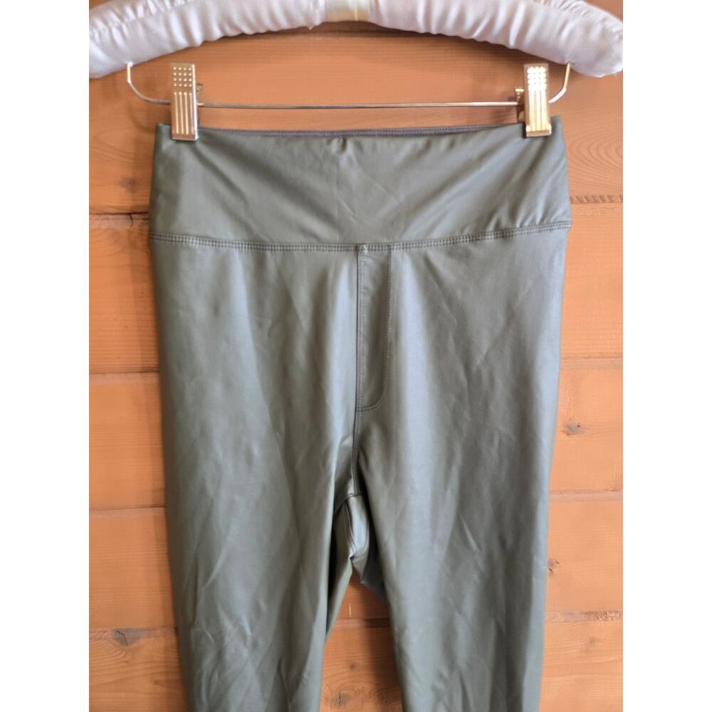 Aerie Offline Faux Leather Leggings Real Luxe Green Pull On Moto Olive Fall Pant - Picture 3 of 4
